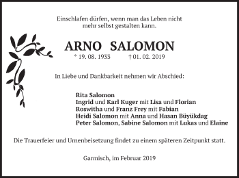 Traueranzeige von Arno Salomon von merkurtz