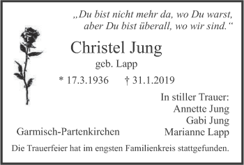 Traueranzeige von Christel Jung von merkurtz