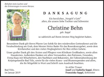 Traueranzeige von Christine Behn von merkurtz