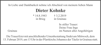 Traueranzeige von Dieter Kohnke von merkurtz