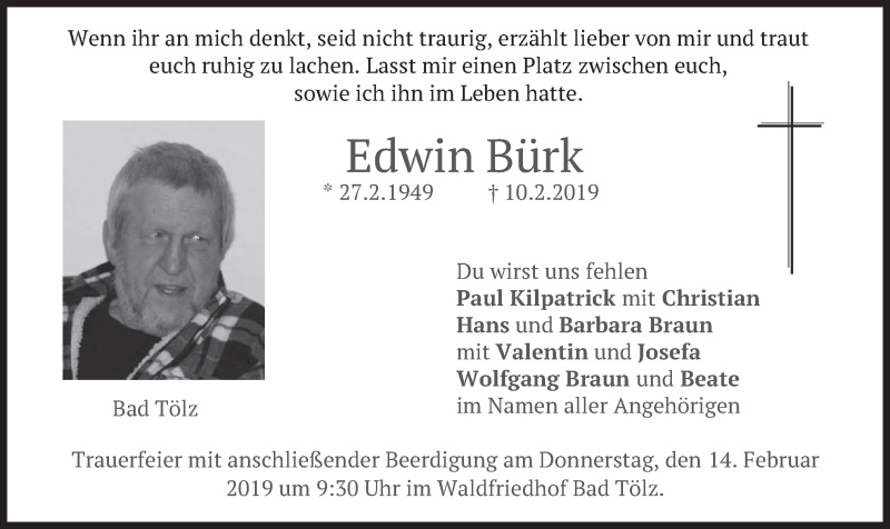  Traueranzeige für Edwin Bürk vom 12.02.2019 aus merkurtz