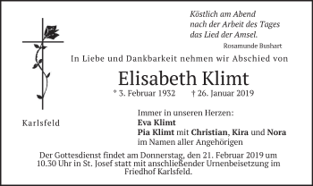 Traueranzeige von Elisabeth Klimt von merkurtz
