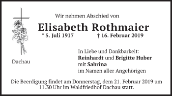 Traueranzeige von Elisabeth Rothmaier von merkurtz