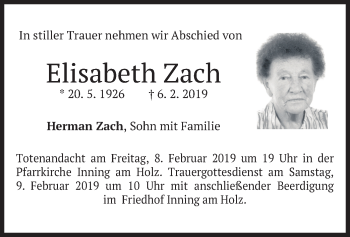 Traueranzeige von Elisabeth Zach von merkurtz