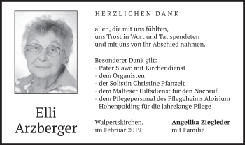 Traueranzeige von Elli Arzberger von merkurtz