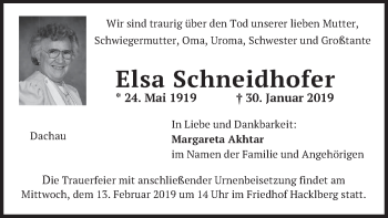Traueranzeige von Elsa Schneidhofer von merkurtz