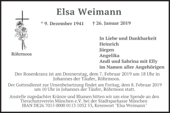 Traueranzeige von Elsa Weimann von merkurtz