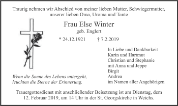 Traueranzeige von Else Winter von merkurtz