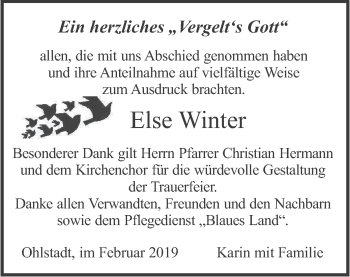 Traueranzeige von Else Winter von merkurtz
