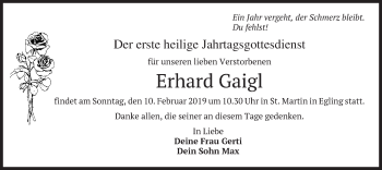 Traueranzeige von Erhard Gaigl von merkurtz
