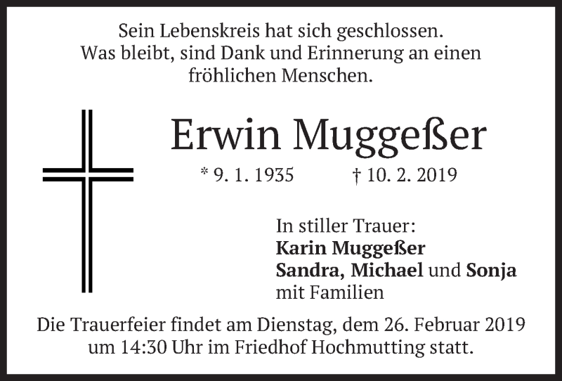  Traueranzeige für Erwin Muggeßer vom 23.02.2019 aus merkurtz