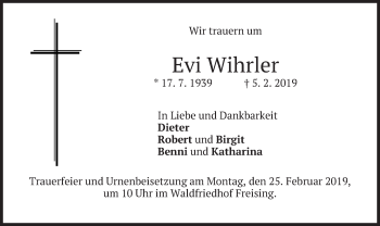 Traueranzeige von Evi Wihrler von merkurtz