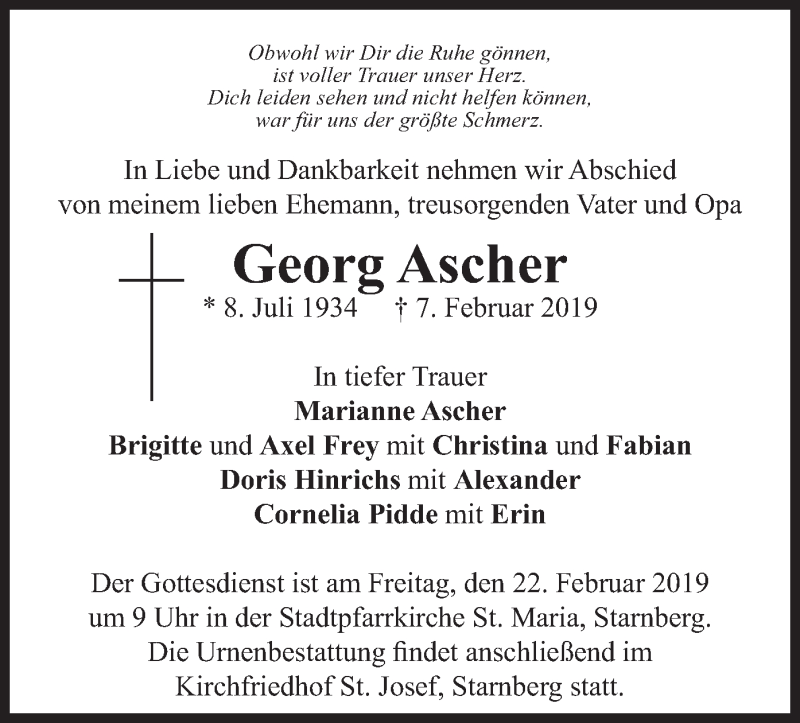  Traueranzeige für Georg Ascher vom 16.02.2019 aus merkurtz