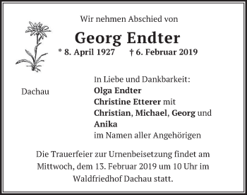 Traueranzeige von Georg Endter von merkurtz