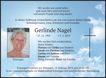 Traueranzeige von Gerlinde Nagel von merkurtz