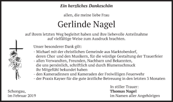 Traueranzeige von Gerlinde Nagel von merkurtz