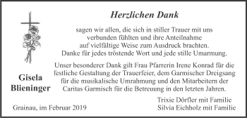 Traueranzeige von Gisela Blieninger von merkurtz