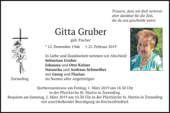 Traueranzeige von Gitta Gruber