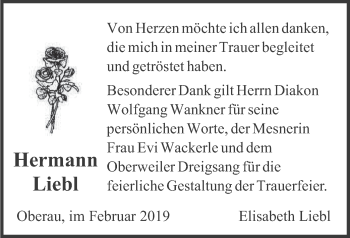 Traueranzeige von Hermann Liebl von merkurtz