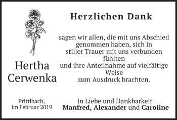 Traueranzeige von Hertha Cerwenka von merkurtz