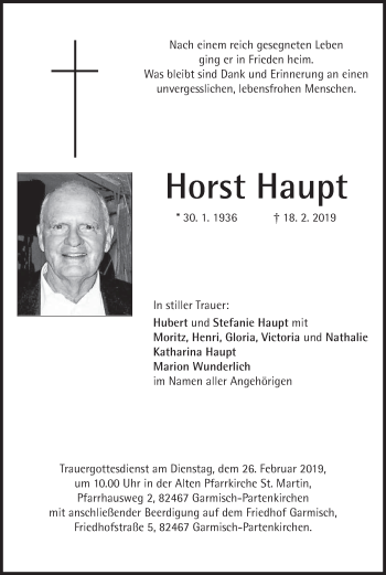 Traueranzeige von Horst Haupt von merkurtz