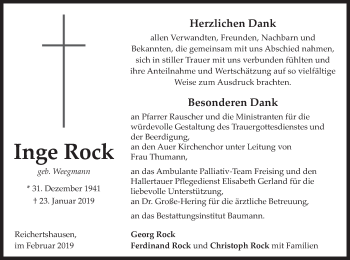 Traueranzeige von Inge Rock von merkurtz