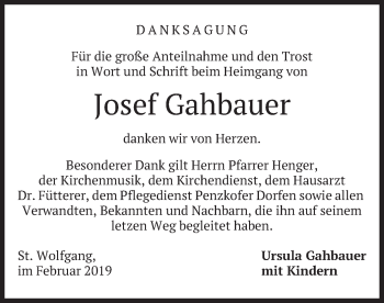 Traueranzeige von Josef Gahbauer von merkurtz