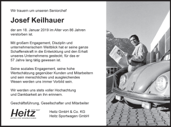 Traueranzeige von Josef Keilhauer von merkurtz