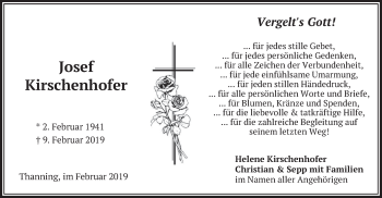 Traueranzeige von Josef Kirschenhofer von merkurtz