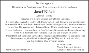 Traueranzeige von Josef Klöck von merkurtz