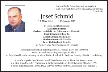 Traueranzeige von Josef Schmid von merkurtz