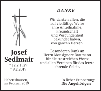 Traueranzeige von Josef Sedlmair von merkurtz