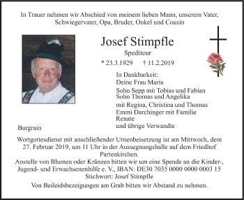Traueranzeige von Josef Stimpfle von merkurtz