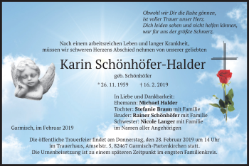 Traueranzeige von Karin Schönhöfer-Halder von merkurtz