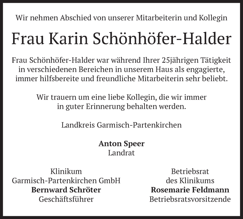 Traueranzeige für Karin Schönhöfer-Halder vom 26.02.2019 aus merkurtz