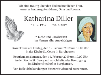 Traueranzeige von Katharina Diller von merkurtz