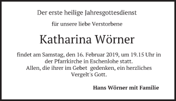 Traueranzeige von Katharina Wörner von merkurtz