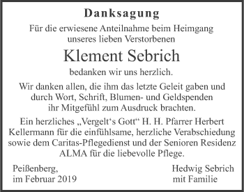 Traueranzeige von Klement Sebrich von merkurtz