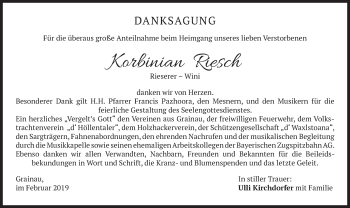 Traueranzeige von Korbinian Riesch von merkurtz