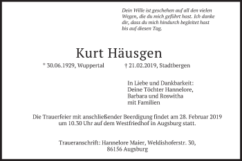 Traueranzeige von Kurt Häusgen von merkurtz