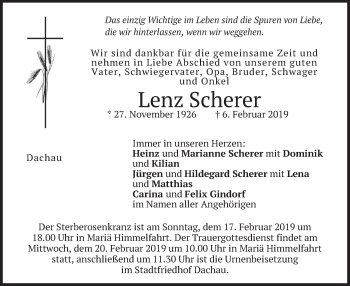 Traueranzeige von Lenz Scherer von merkurtz