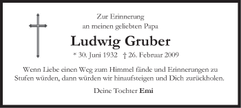 Traueranzeige von Ludwig Gruber von merkurtz