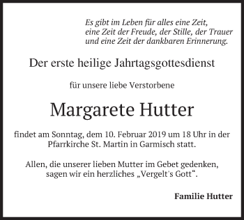 Traueranzeige von Margarete Hutter von merkurtz