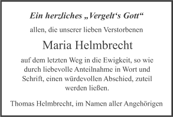 Traueranzeige von Maria Helmbrecht von merkurtz