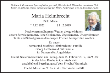 Traueranzeige von Maria Helmbrecht von merkurtz