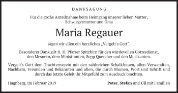 Traueranzeige von Maria Regauer von merkurtz