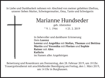 Traueranzeige von Marianne Hundseder von merkurtz