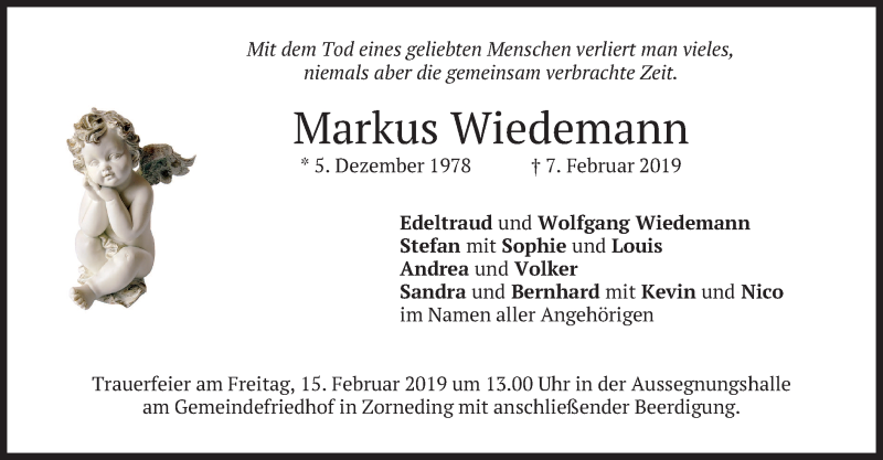  Traueranzeige für Markus Wiedemann vom 13.02.2019 aus merkurtz