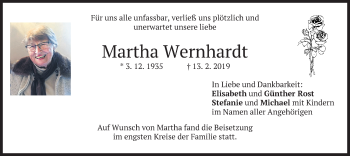 Traueranzeige von Martha Wernhardt von merkurtz