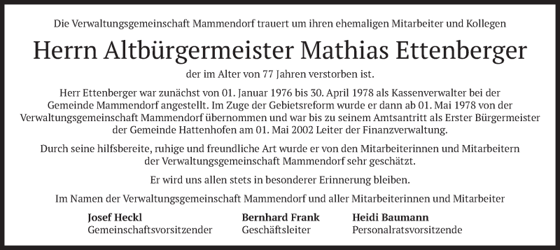  Traueranzeige für Mathias Ettenberger vom 02.02.2019 aus merkurtz
